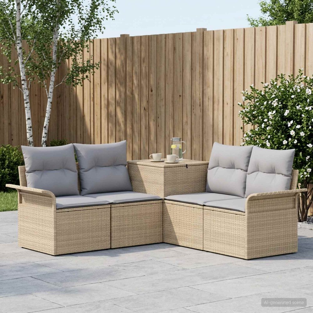 vidaXL Soffset 5 st Beige och Ljusgrå Poly Rattan och stål