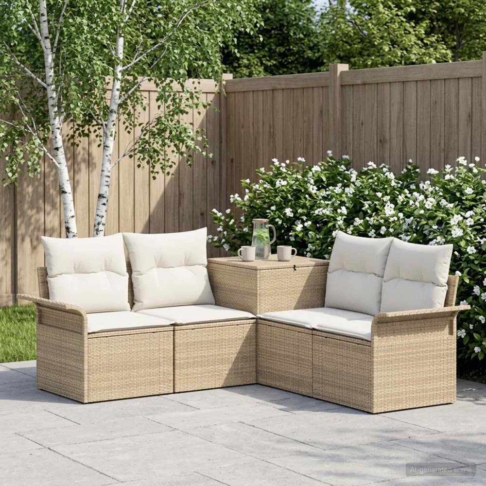vidaXL Soffset 5 st Beige och krämvit Poly Rattan och stål