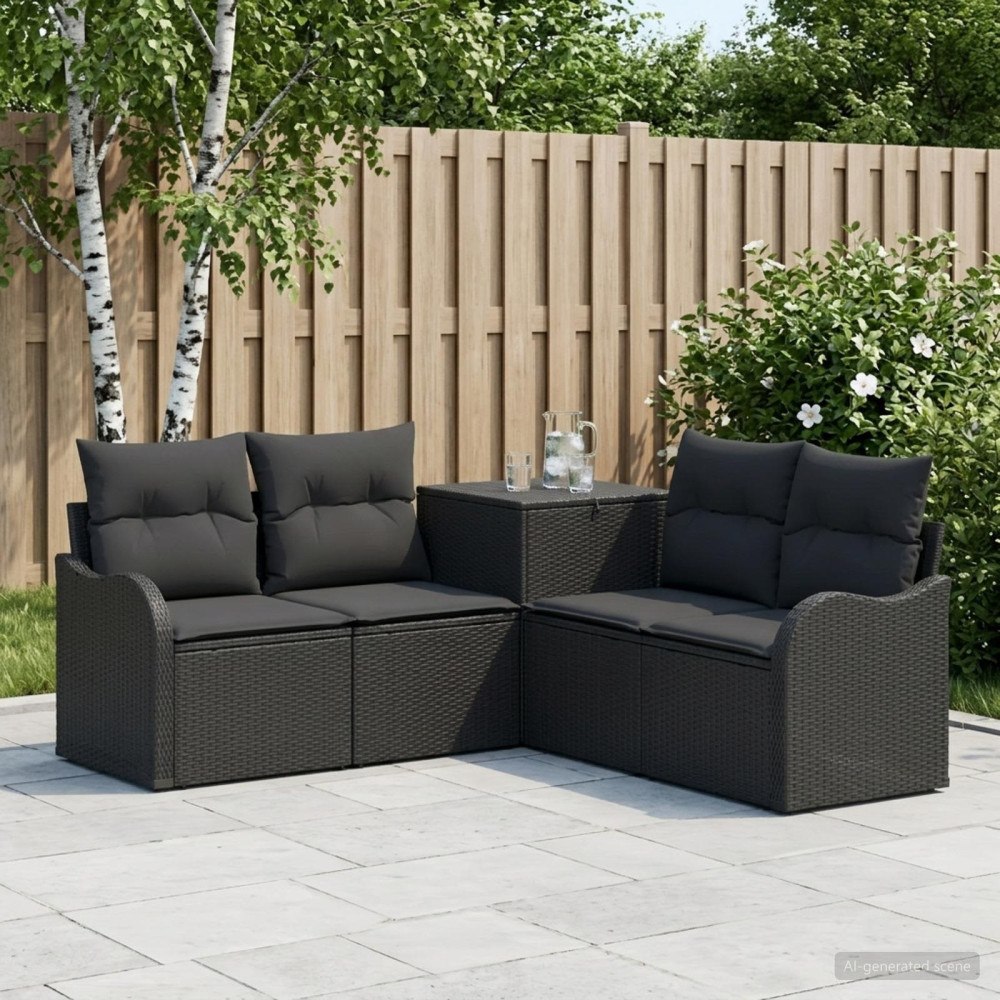 vidaXL Soffset 5 st Svart Poly Rattan och stål