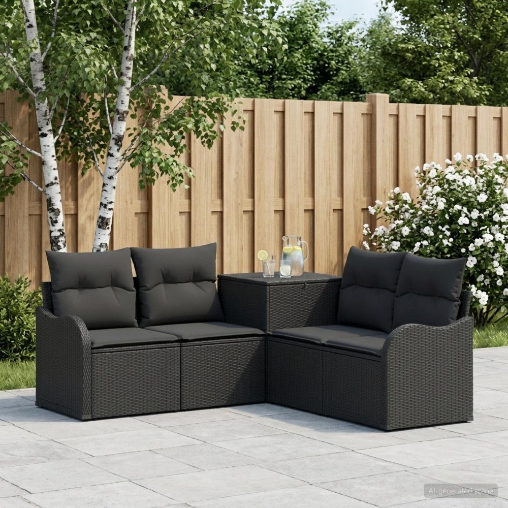 vidaXL Soffset 5 st Svart Poly Rattan och stål