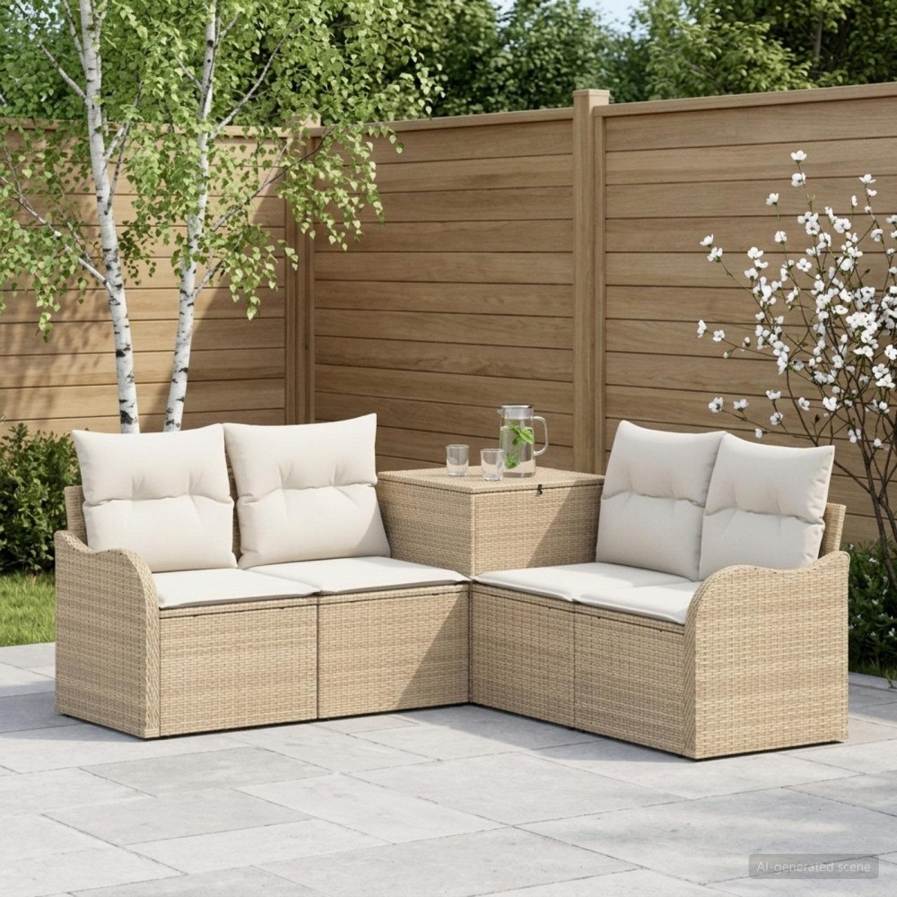 vidaXL Soffset 5 st Beige och krämvit Poly Rattan och stål