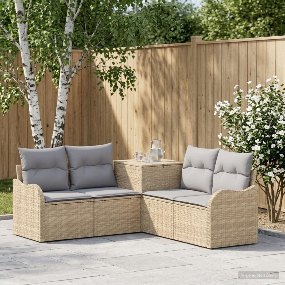 vidaXL Soffset 5 st Beige och Ljusgrå Poly Rattan och stål
