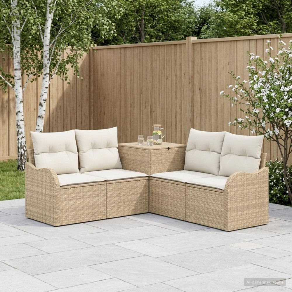 vidaXL Soffset 5 st Beige och krämvit Poly Rattan och stål