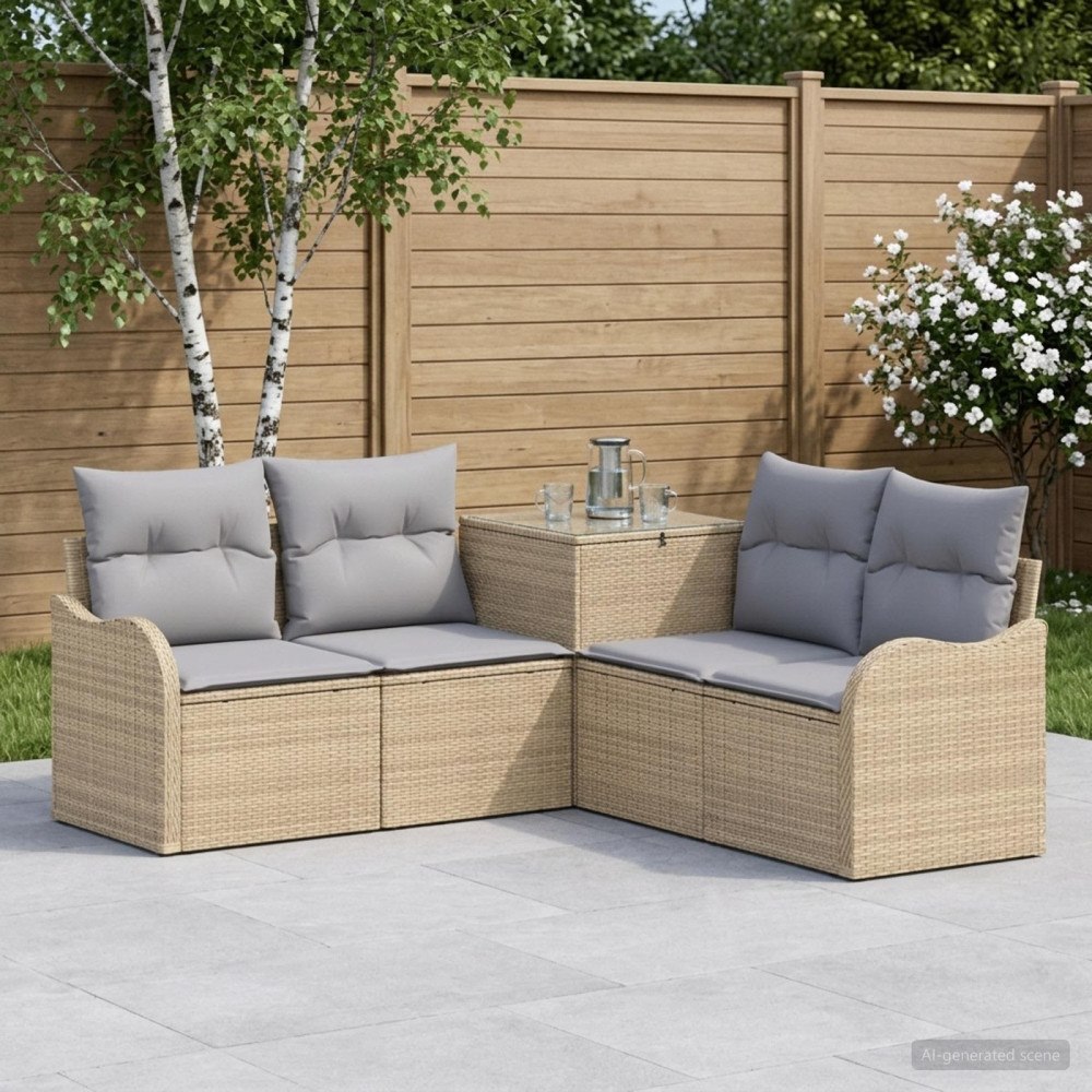 vidaXL Soffset 5 st Beige och Ljusgrå Poly Rattan och stål