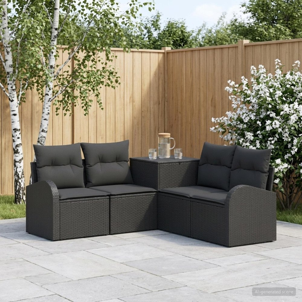 vidaXL Soffset 5 st Svart Poly Rattan och stål
