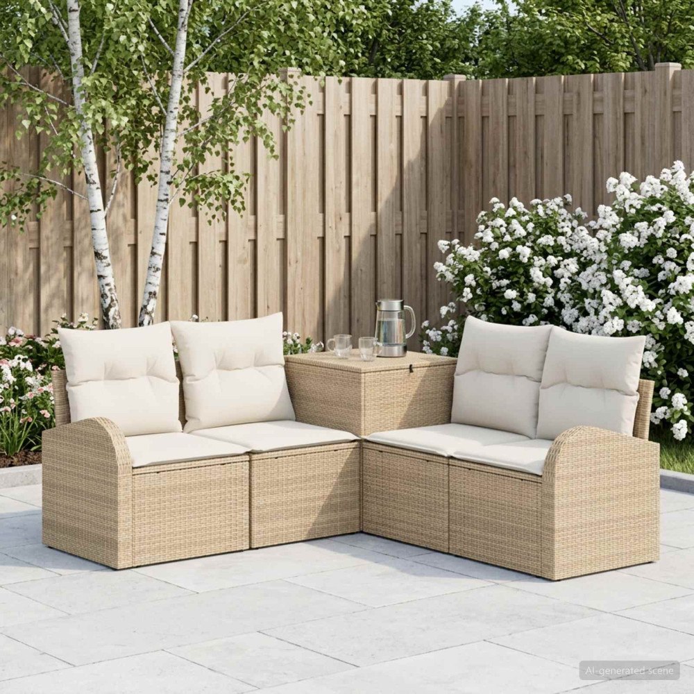 vidaXL Soffset 5 st Beige och krämvit Poly Rattan och stål