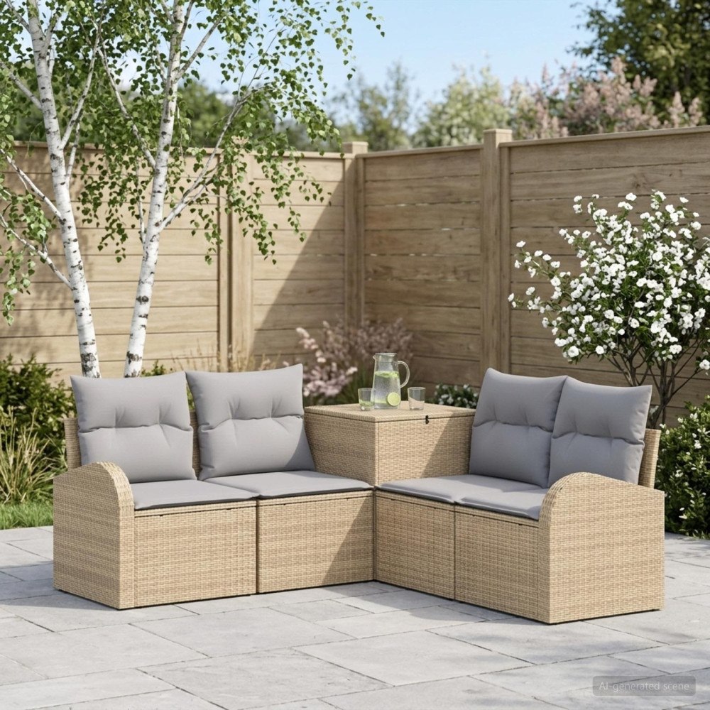 vidaXL Soffset 5 st Beige och Ljusgrå Poly Rattan och stål