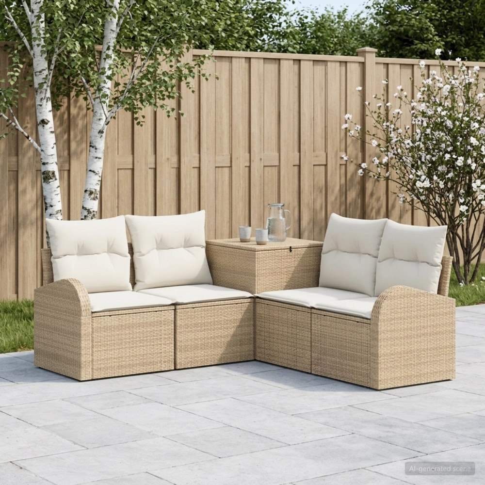 vidaXL Soffset 5 st Beige och krämvit Poly Rattan och stål