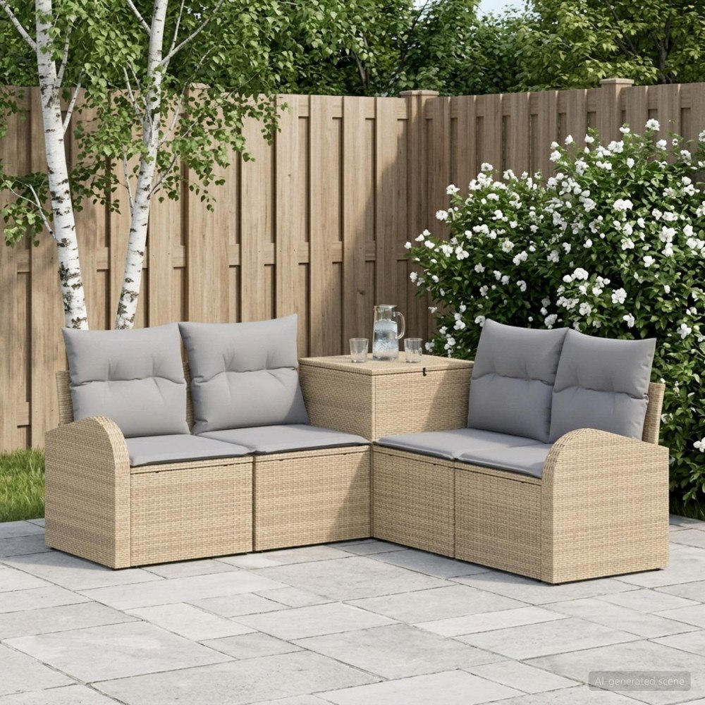 vidaXL Soffset 5 st Beige och Ljusgrå Poly Rattan och stål