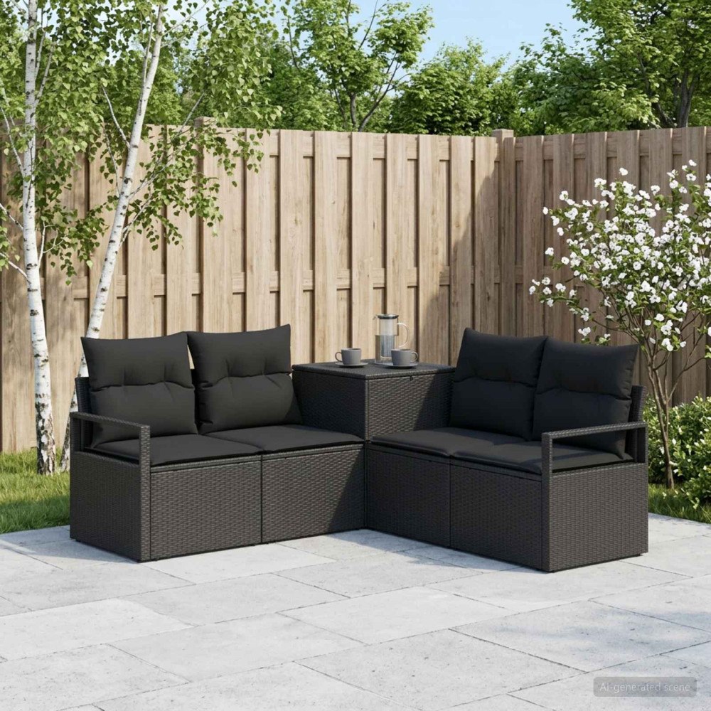 vidaXL Soffset 5 st Svart Poly Rattan och stål