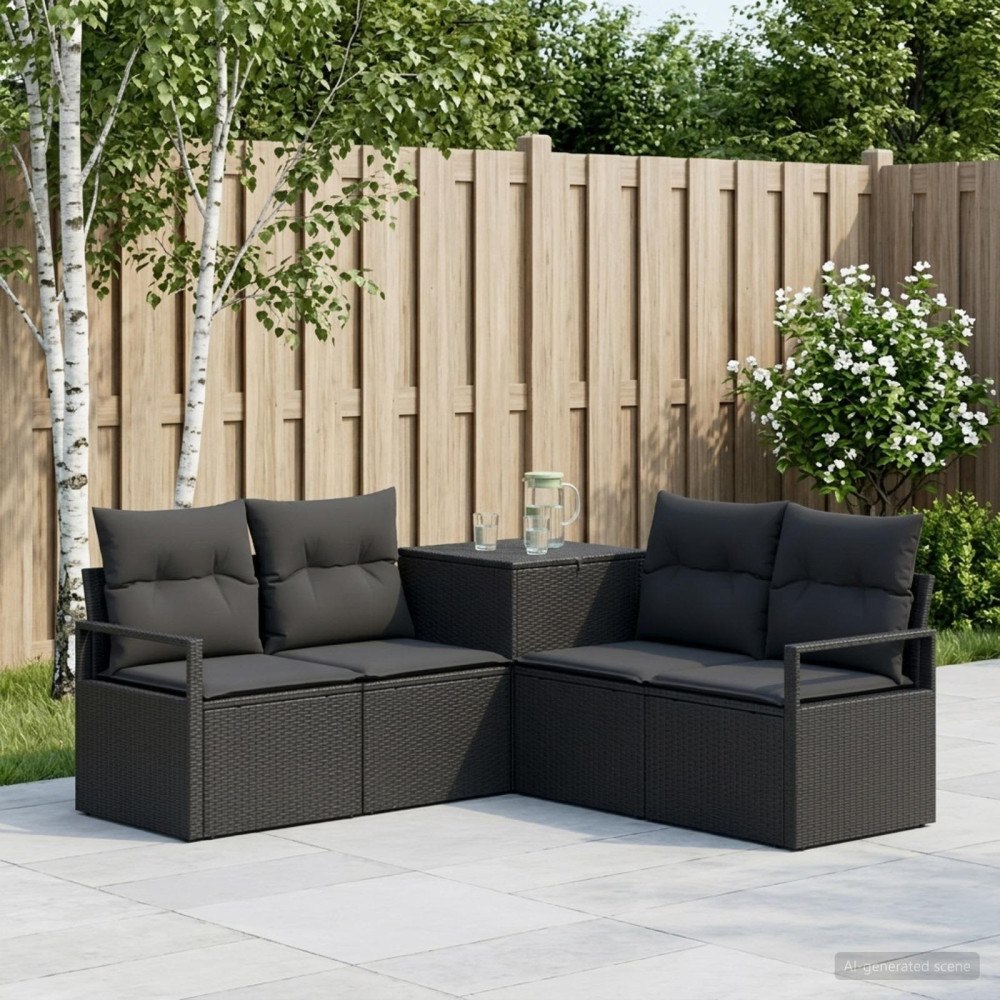 vidaXL Soffset 5 st Svart Poly Rattan och stål
