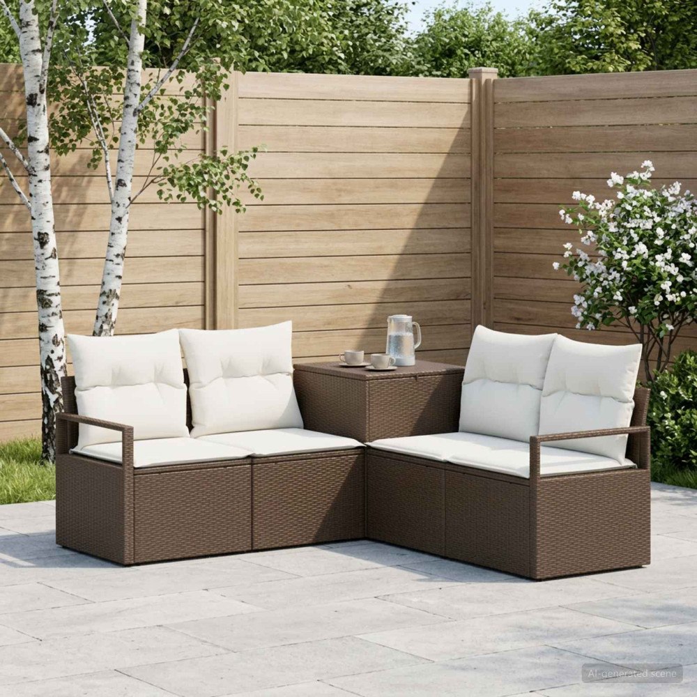 vidaXL Soffset 5 st Brun och krämvit Poly Rattan och stål
