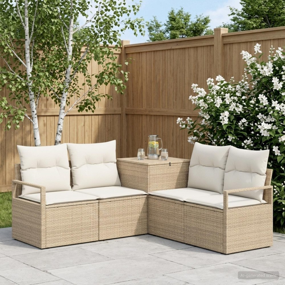 vidaXL Soffset 5 st Beige och krämvit Poly Rattan och stål