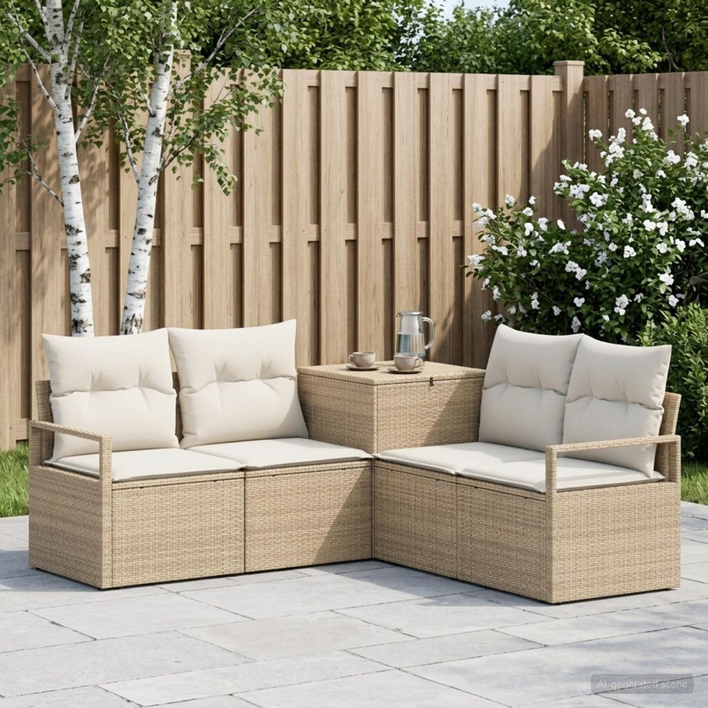 vidaXL Soffset 5 st Beige och krämvit Poly Rattan och stål