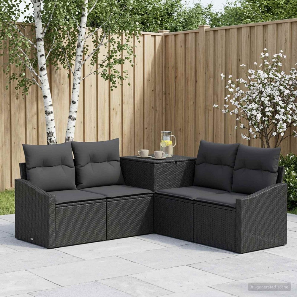 vidaXL Soffset 5 st Svart Poly Rattan och stål