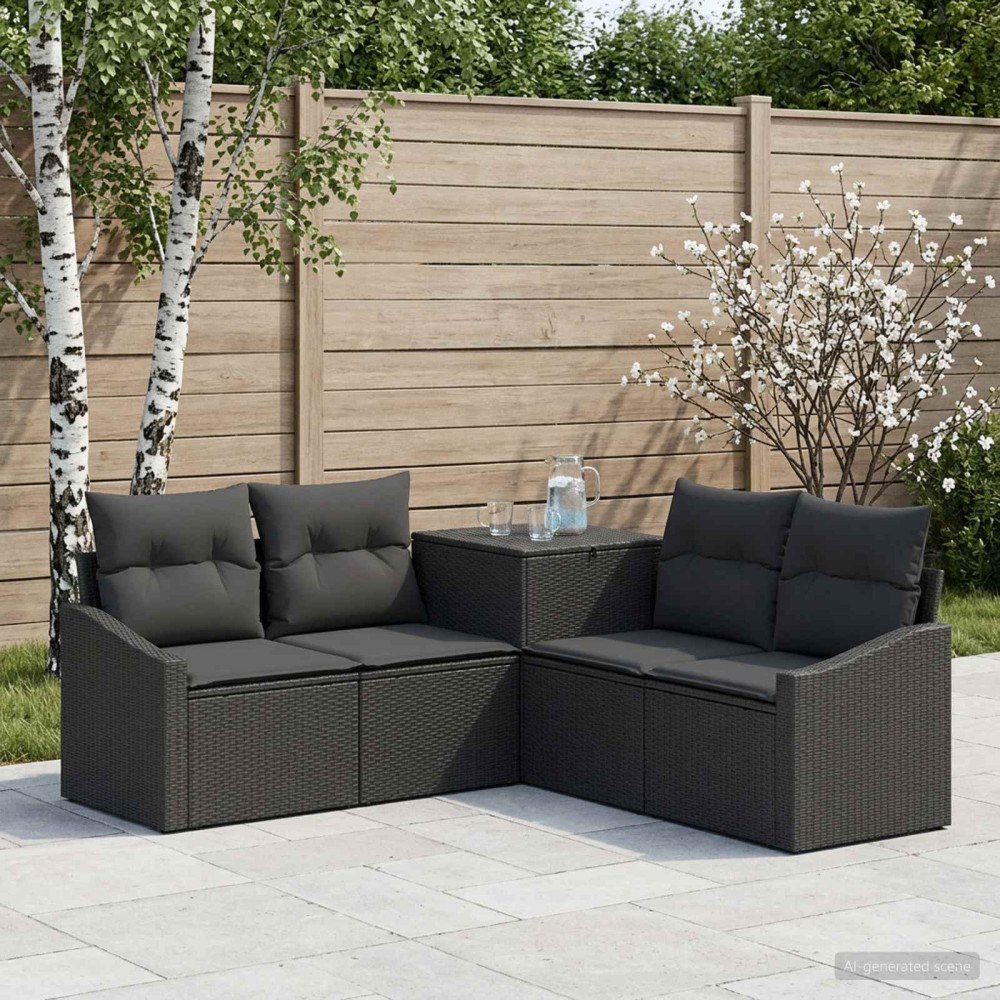 vidaXL Soffset 5 st Svart Poly Rattan och stål