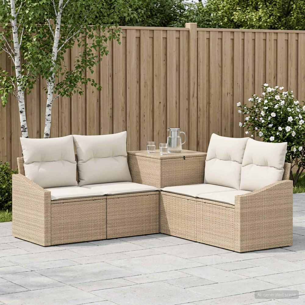vidaXL Soffset 5 st Beige och krämvit Poly Rattan och stål