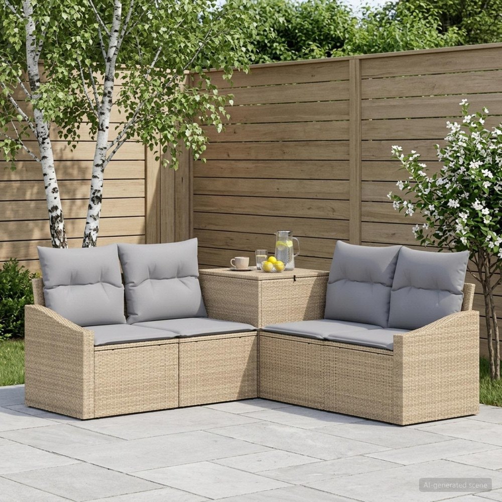 vidaXL Soffset 5 st Beige och Ljusgrå Poly Rattan och stål