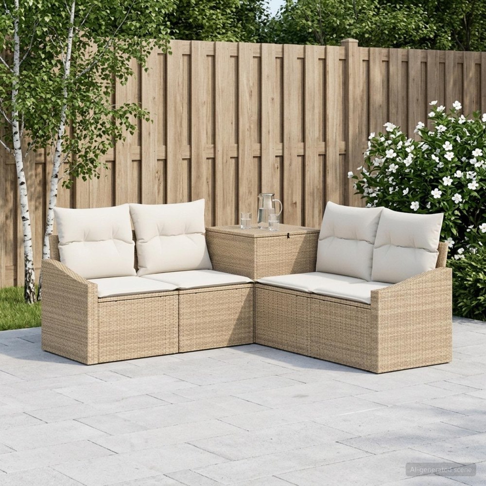 vidaXL Soffset 5 st Beige och krämvit Poly Rattan och stål
