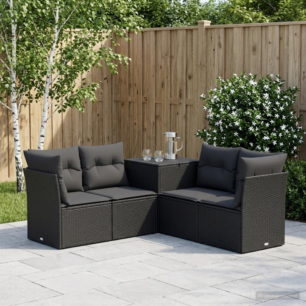 vidaXL Soffset 5 st Svart Poly Rattan och stål