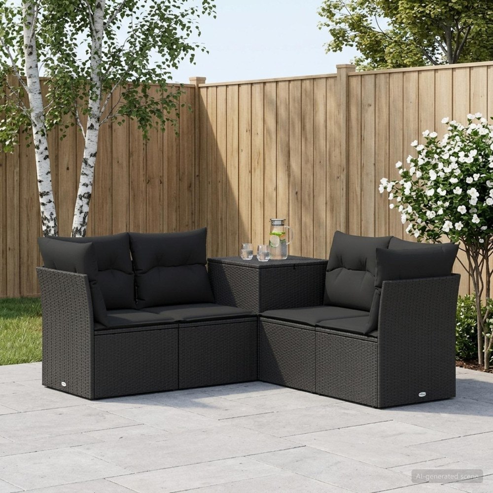 vidaXL Soffset 5 st Svart Poly Rattan och stål