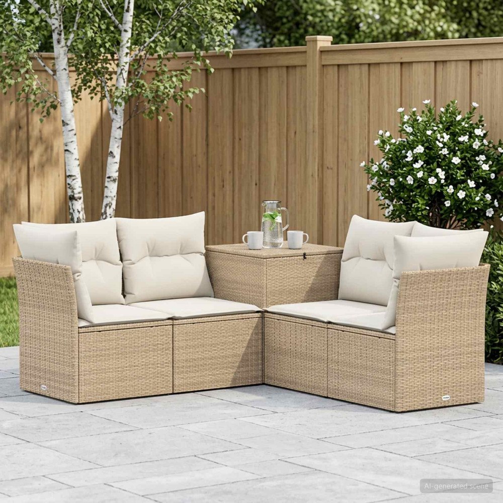 vidaXL Soffset 5 st Beige och krämvit Poly Rattan och stål