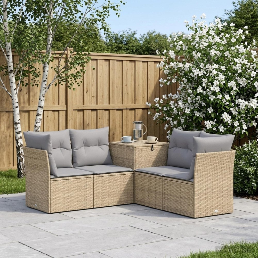 vidaXL Soffset 5 st Beige och Ljusgrå Poly Rattan och stål