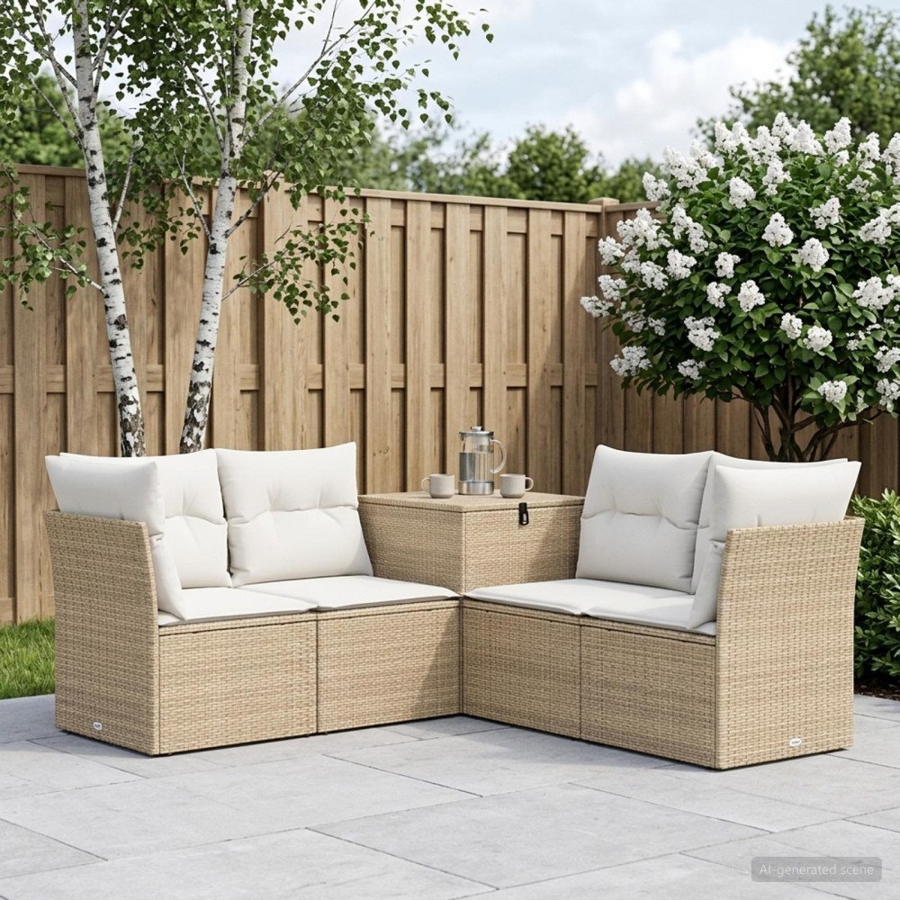 vidaXL Soffset 5 st Beige och krämvit Poly Rattan och stål