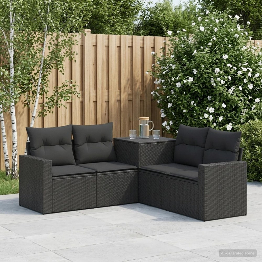 vidaXL Soffset 5 st Svart Poly Rattan och stål