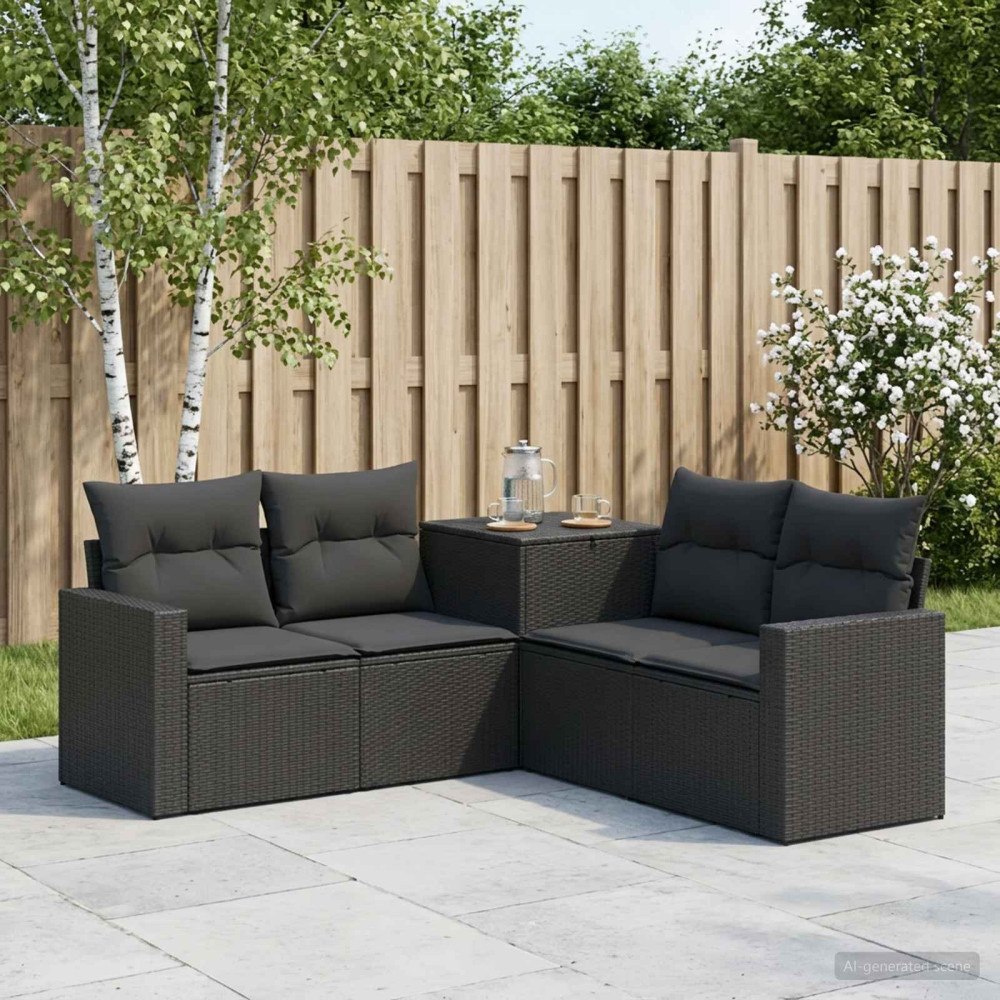 vidaXL Soffset 5 st Svart Poly Rattan och stål