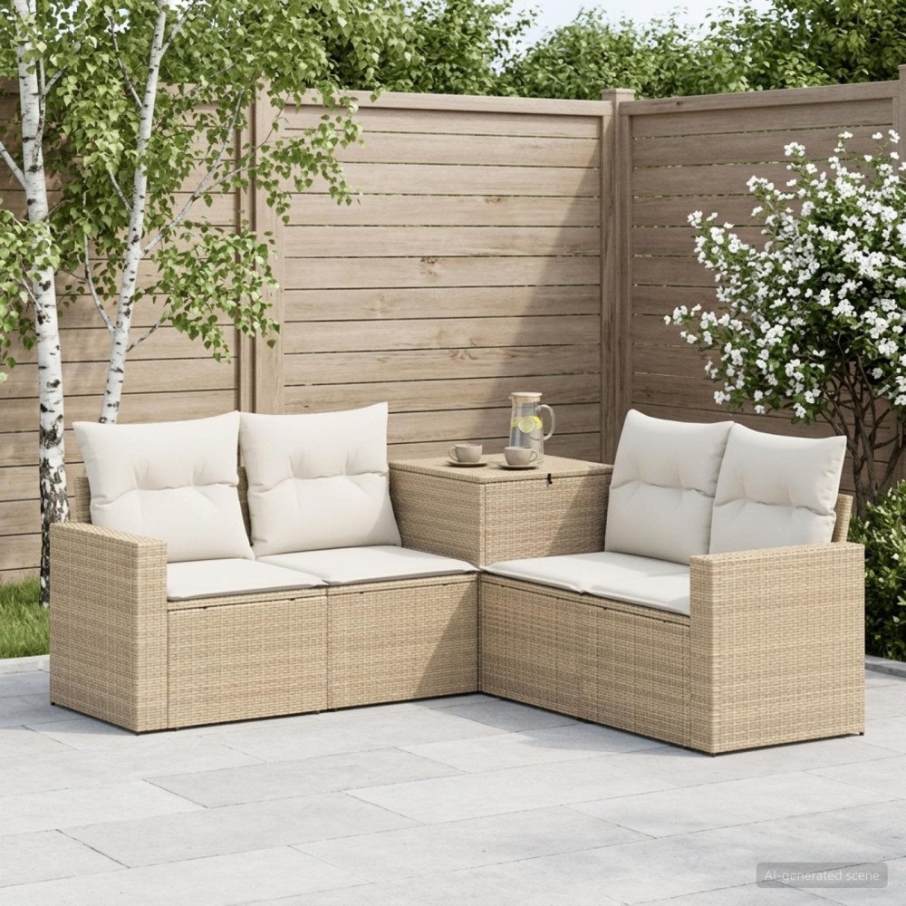 vidaXL Soffset 5 st Beige och krämvit Poly Rattan och stål