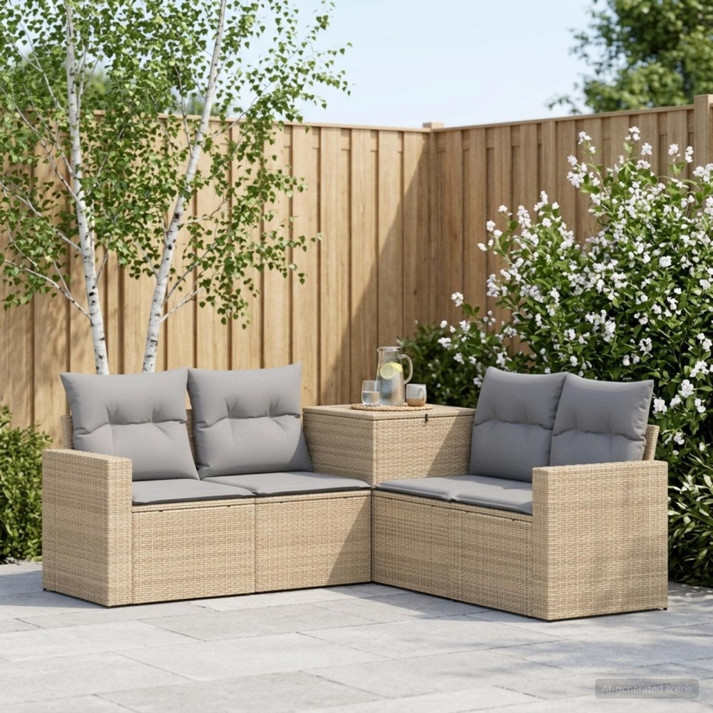 vidaXL Soffset 5 st Beige och Ljusgrå Poly Rattan och stål