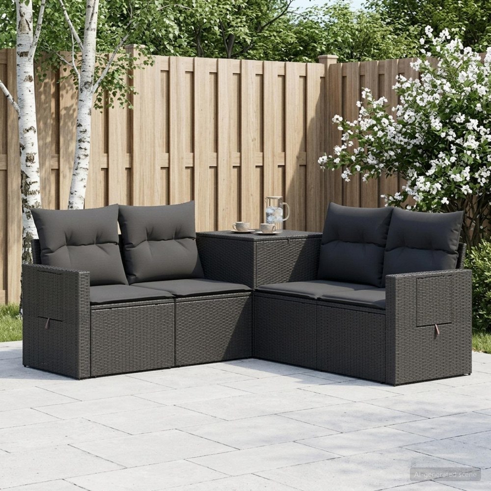 vidaXL Soffset 5 st Svart Poly Rattan och stål