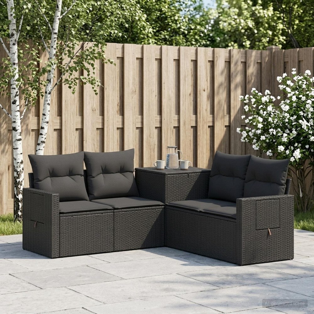 vidaXL Soffset 5 st Svart Poly Rattan och stål