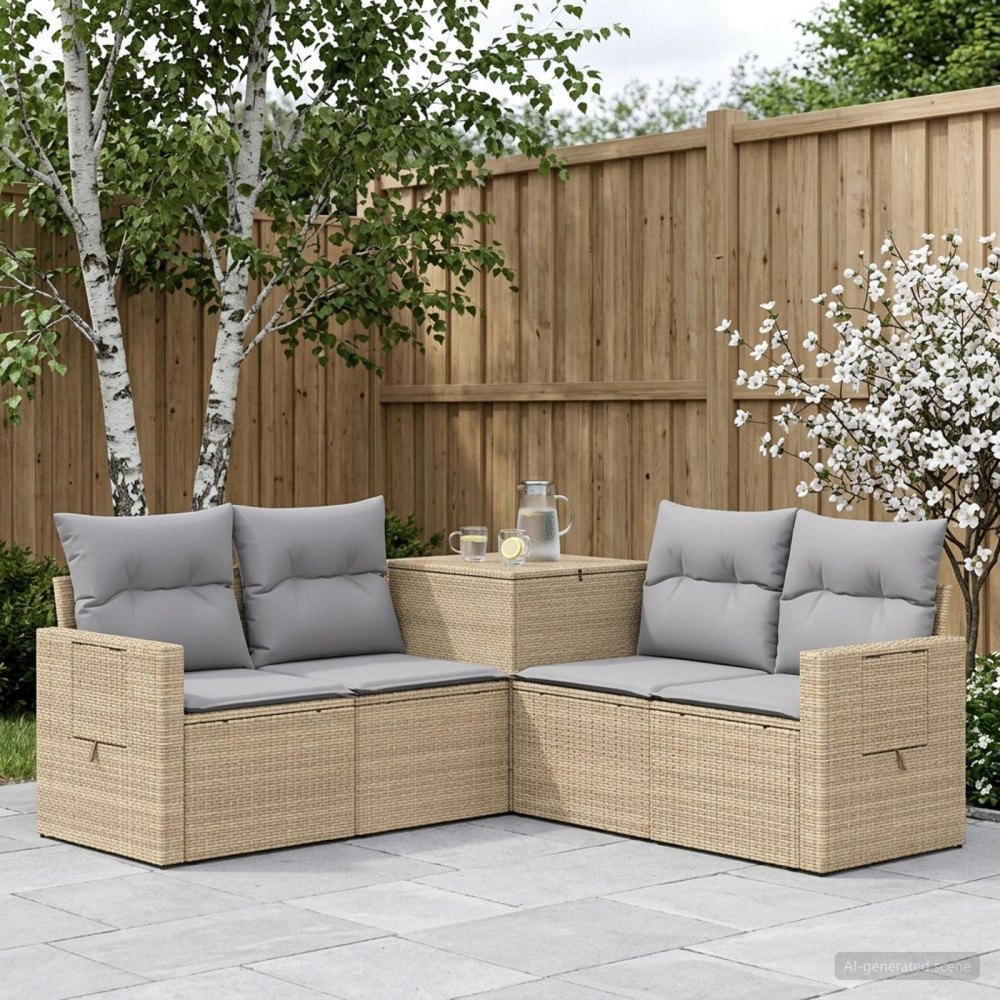 vidaXL Soffset 5 st Beige och Ljusgrå Poly Rattan och stål