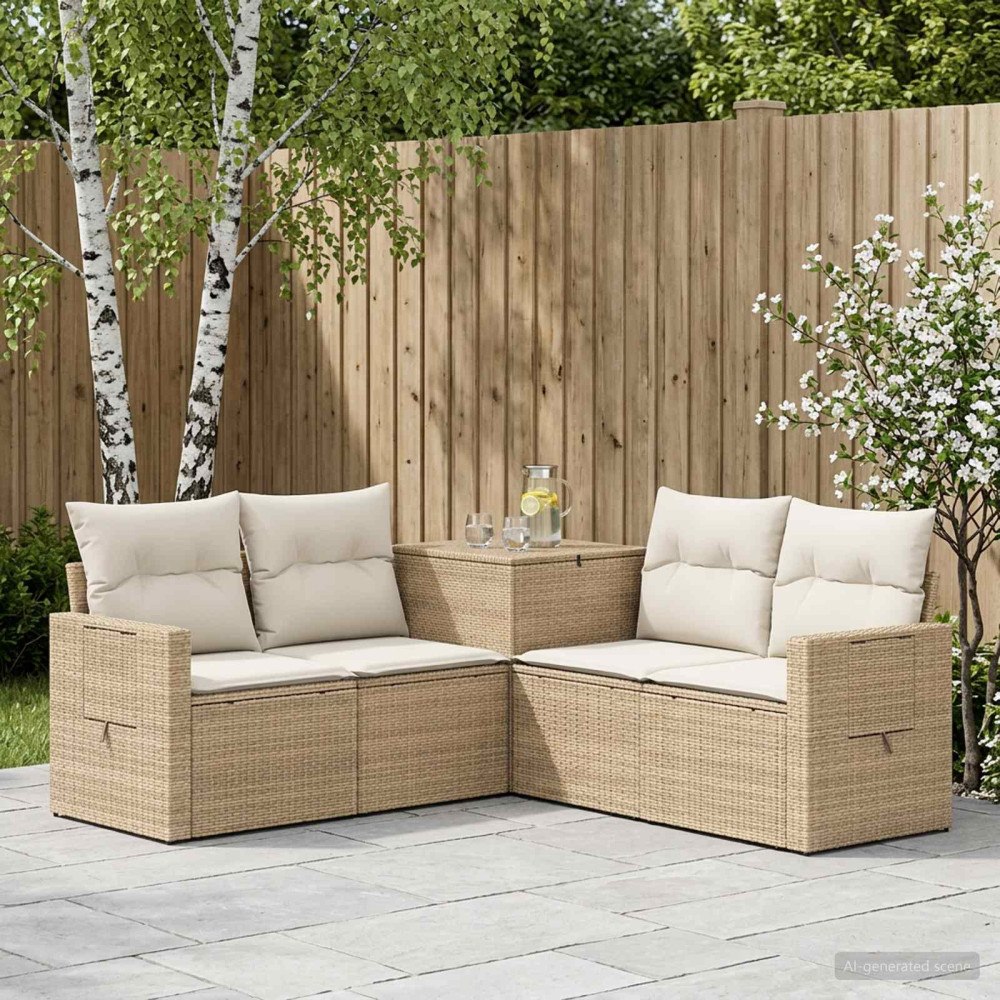 vidaXL Soffset 5 st Beige och krämvit Poly Rattan och stål