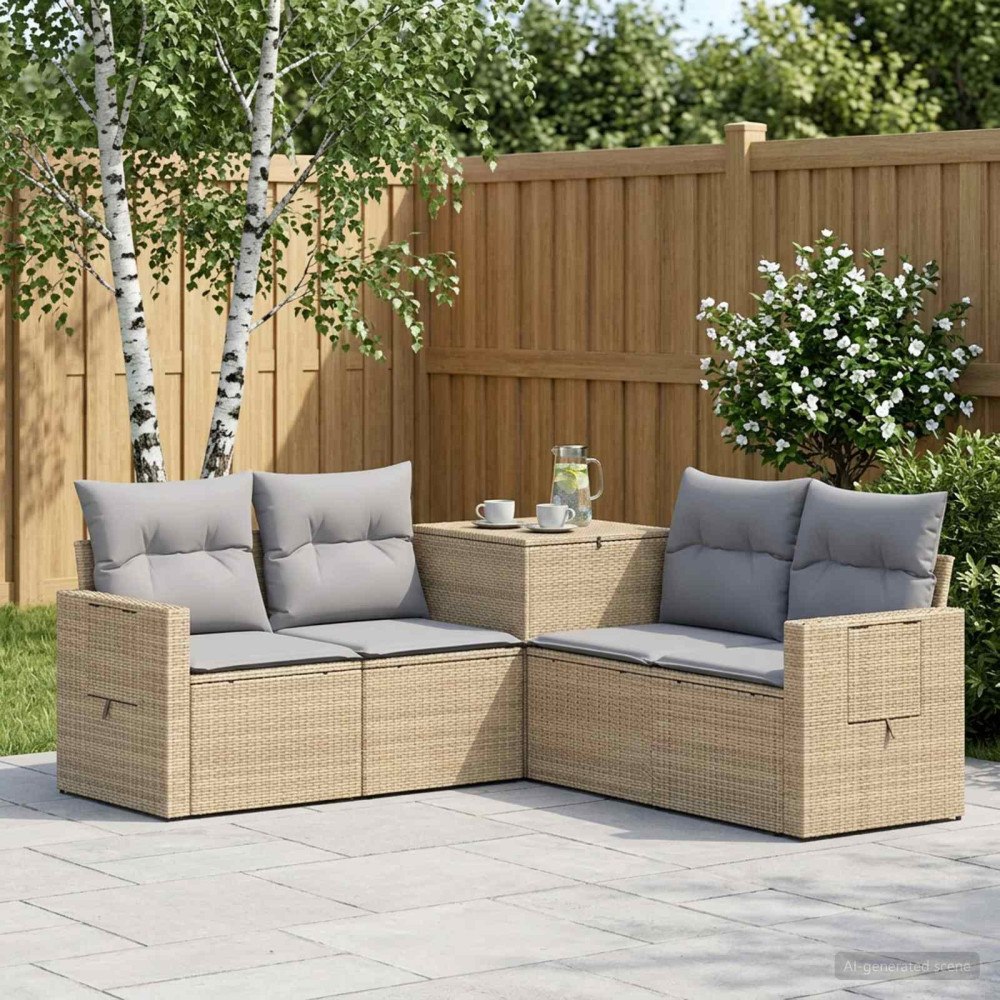 vidaXL Soffset 5 st Beige och Ljusgrå Poly Rattan och stål