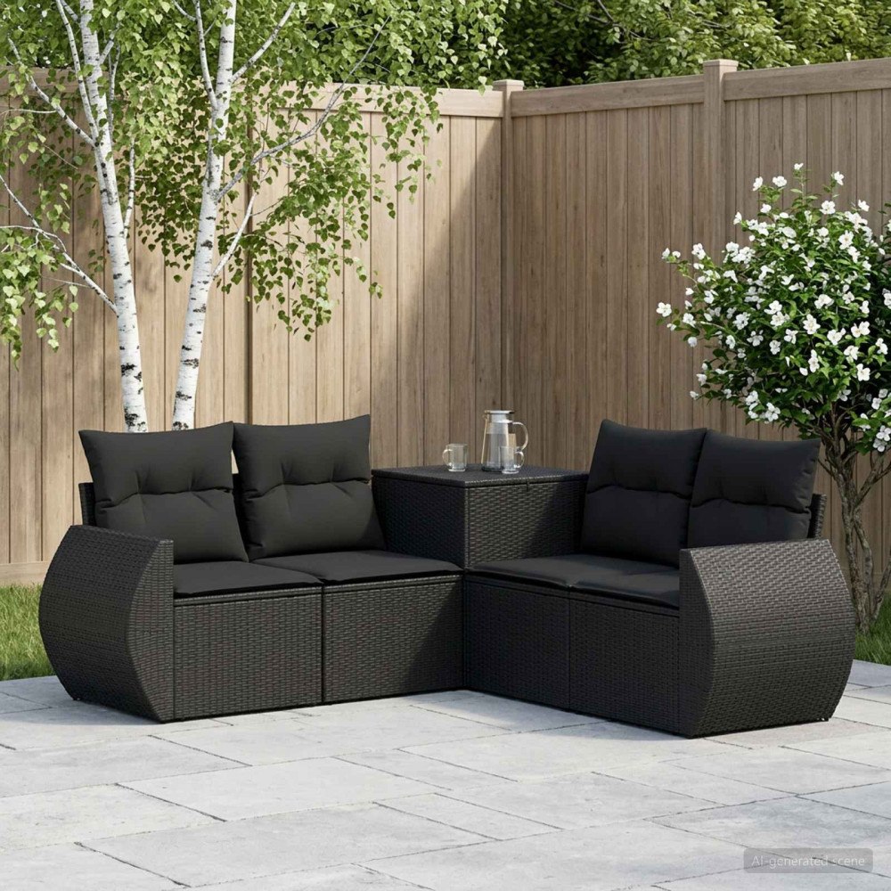 vidaXL Soffset 5 st Svart Poly Rattan och stål