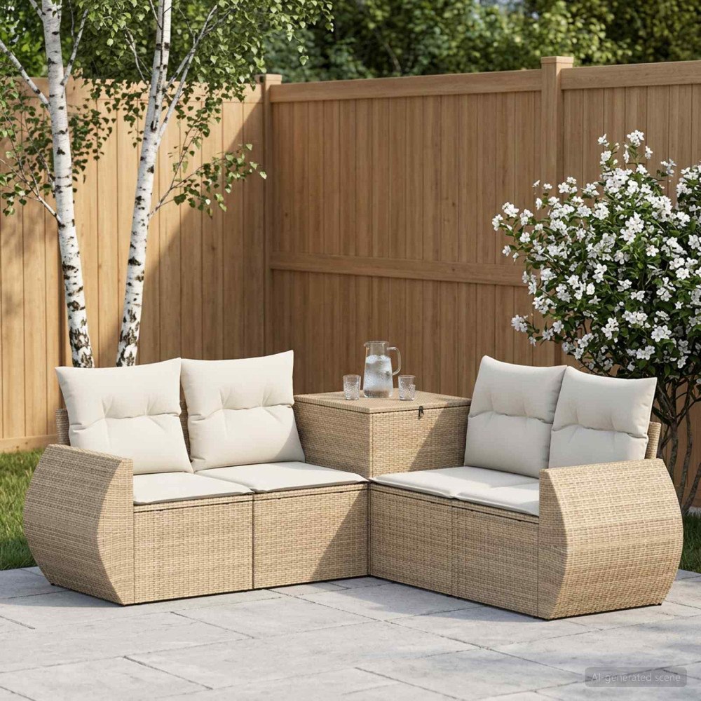 vidaXL Soffset 5 st Beige och krämvit Poly Rattan och stål