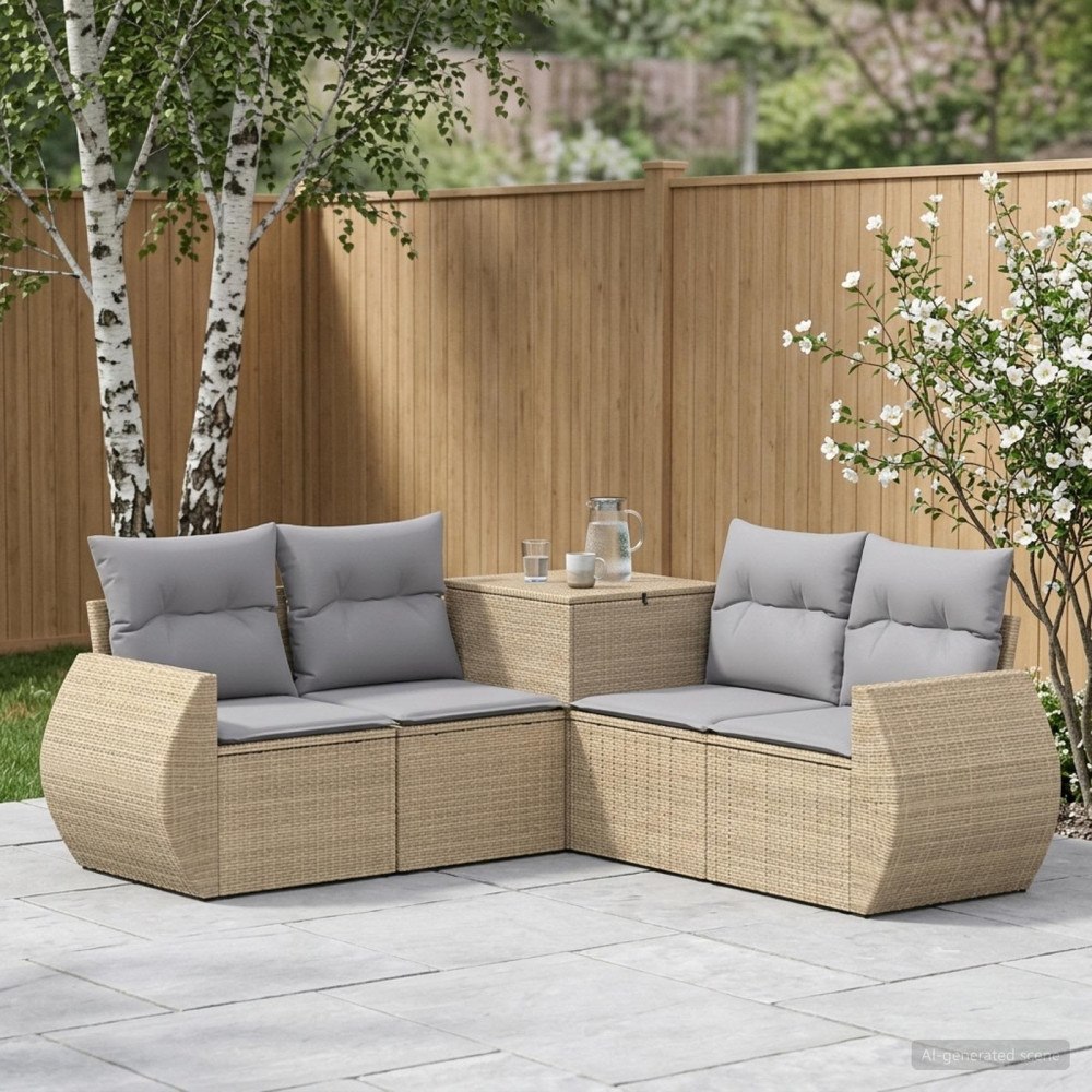 vidaXL Soffset 5 st Beige och Ljusgrå Poly Rattan och stål