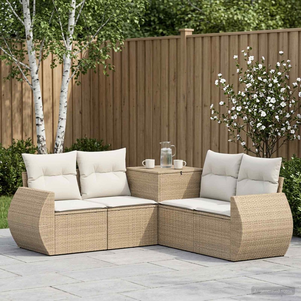 vidaXL Soffset 5 st Beige och krämvit Poly Rattan och stål