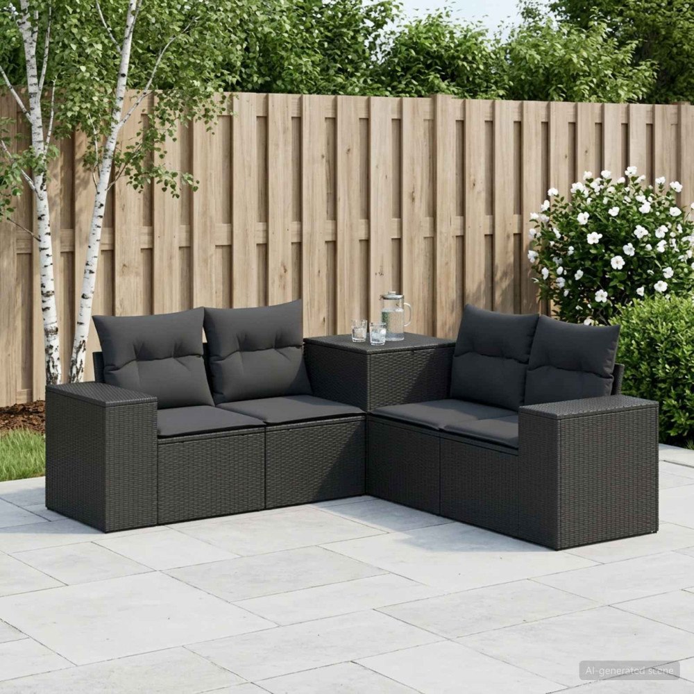 vidaXL Soffset 5 st Svart Poly Rattan och stål