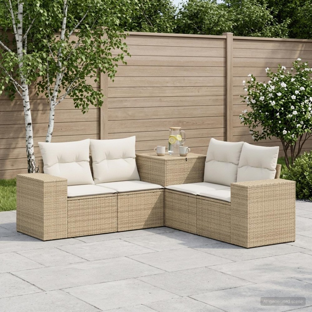 vidaXL Soffset 5 st Beige och krämvit Poly Rattan och stål