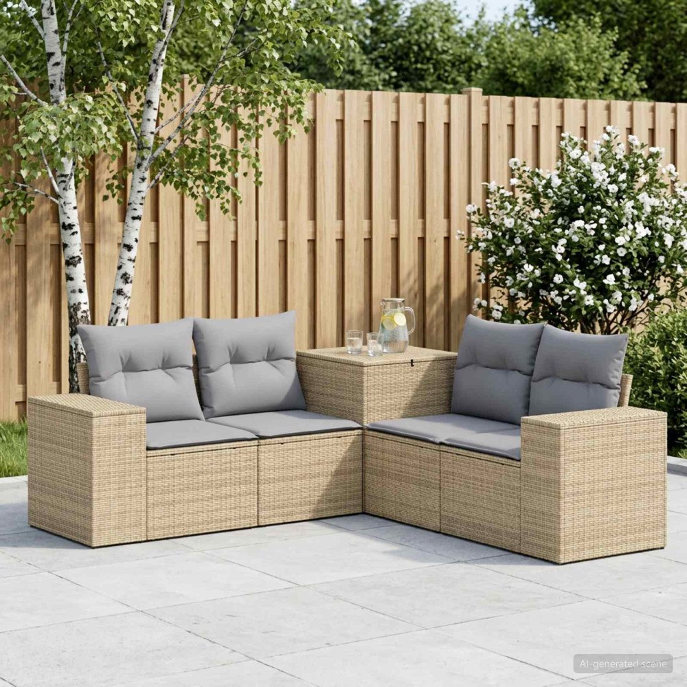 vidaXL Soffset 5 st Beige och Ljusgrå Poly Rattan och stål