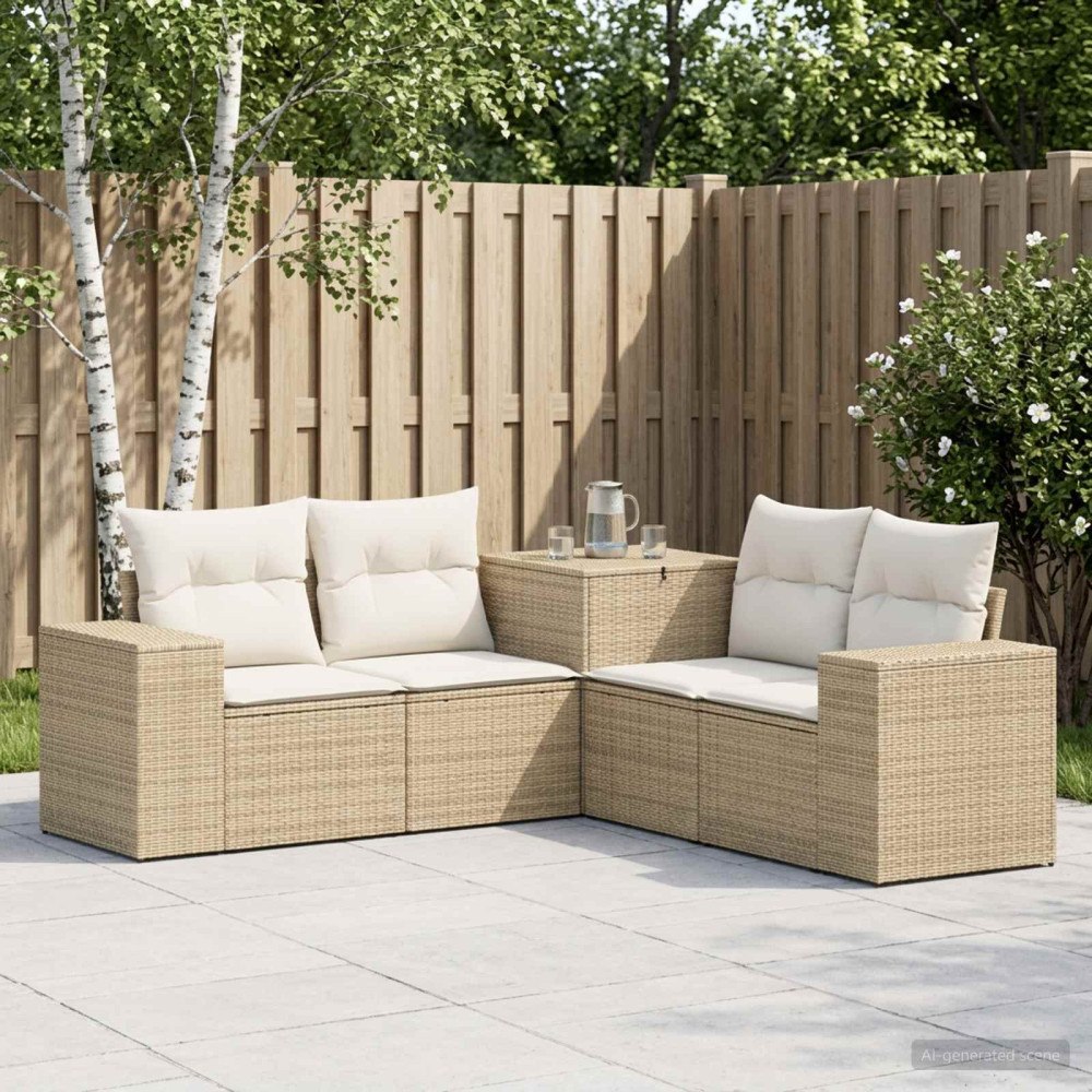 vidaXL Soffset 5 st Beige och krämvit Poly Rattan och stål