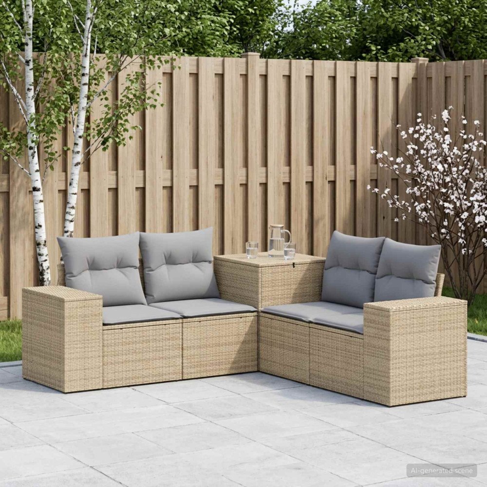 vidaXL Soffset 5 st Beige och Ljusgrå Poly Rattan och stål