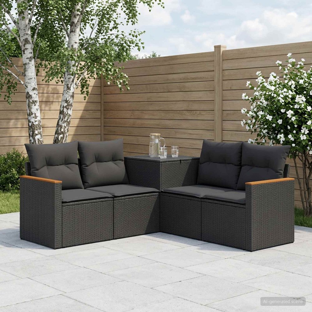 vidaXL Soffset 5 st Svart Poly Rattan och stål