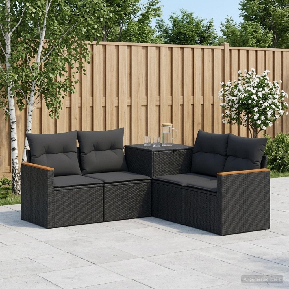 vidaXL Soffset 5 st Svart Poly Rattan och stål