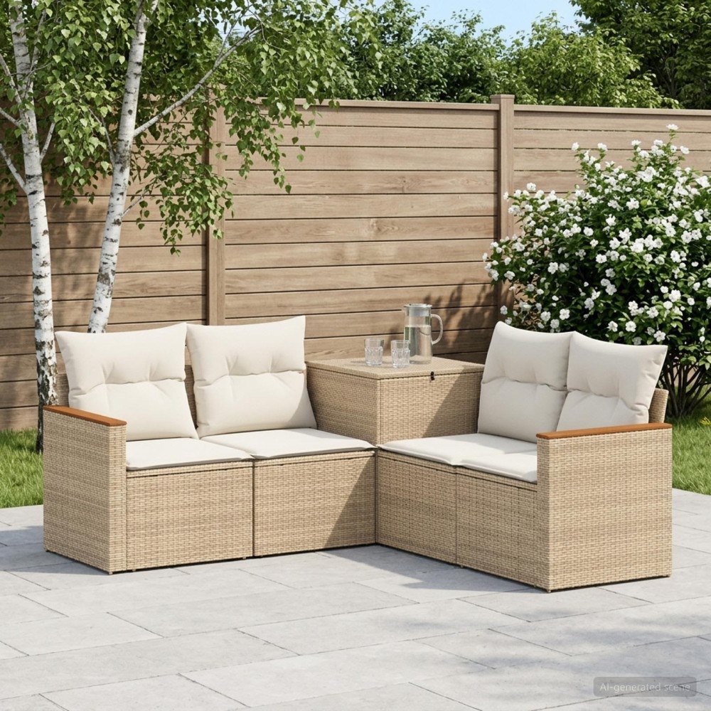 vidaXL Soffset 5 st Beige och krämvit Poly Rattan och stål