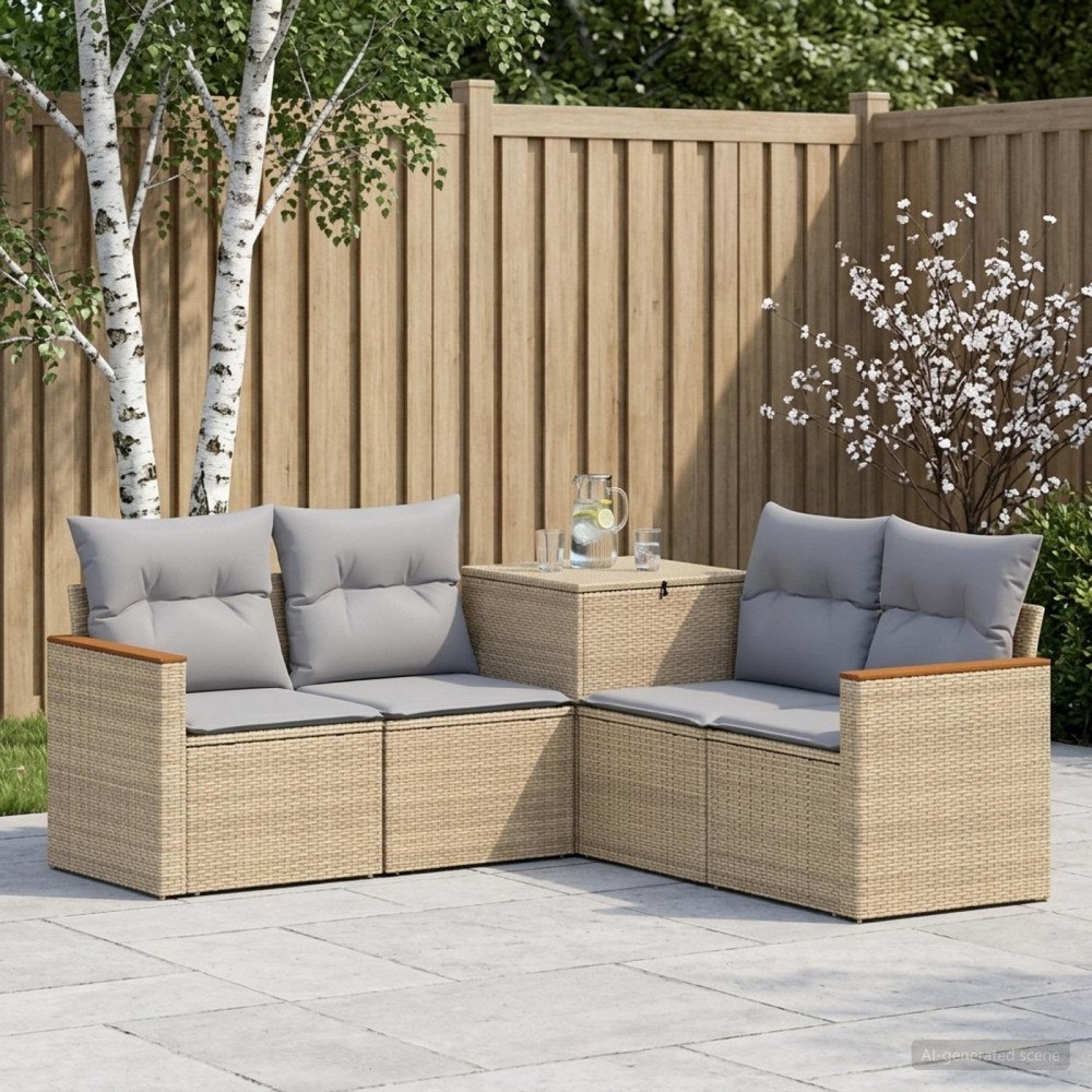 vidaXL Soffset 5 st Beige och Ljusgrå Poly Rattan och stål